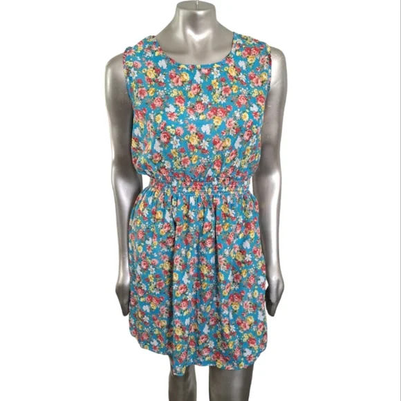 🪻BOGO🪻 Floral Sleeveless Dress Size Large Elastic Waist - Picture 1 of 9